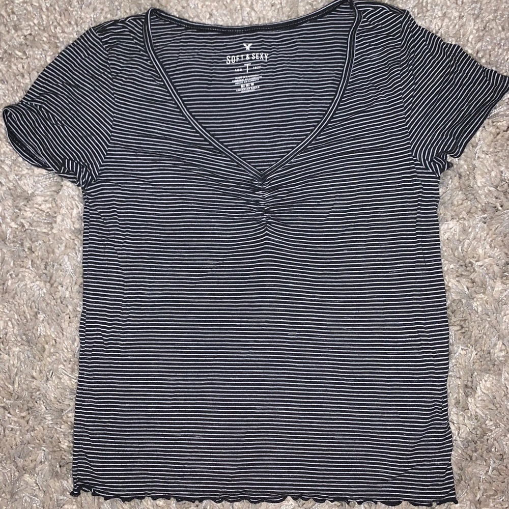 AEO Soft & Sexy Black and White Striped Shirt